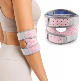 SEVEN MINE Codera para Codo de Tenista y Tendinitis SM-EB-02 Doble Correa Ajustable, Silicona y Material Transpirable (Rosa)