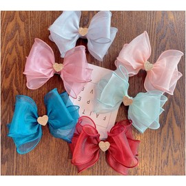 FEIFEI'S BOW Girls 5 Inch Princess Handmade Chiffon Heart Bow Hair Clip Crocodile Clips Girls Baby Children Babies Toddlers Band Hair Accessories Hair Clips (Bordeaux with Hearts)