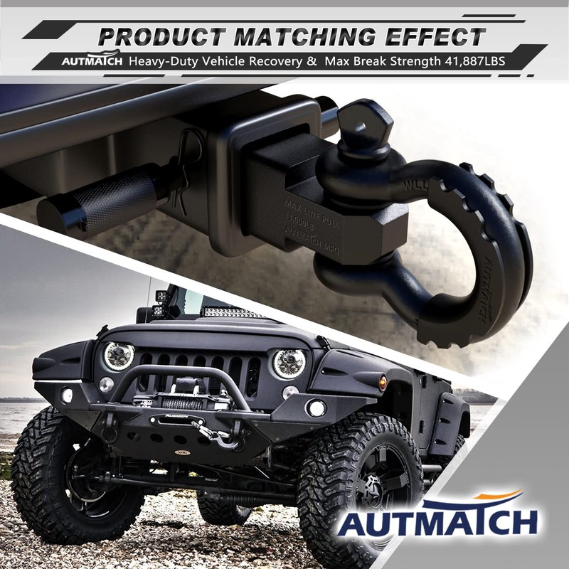 AUTMATCH D Ring Shackle 3/4" Shackles (2 Pack) 41,887Ibs Break