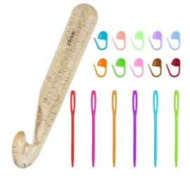 TOYSS Crystal Huge Crochet Hook, 17cm, Plastic, Clear, Large Yarn Crochet Hook with 10 Stitch Markers and 6 Big Eye Needles