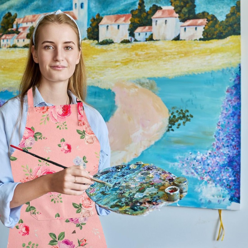Aprons for Cooking,Pinny Apron with Pockets Floral Pattern,Waterproof and Adjustable