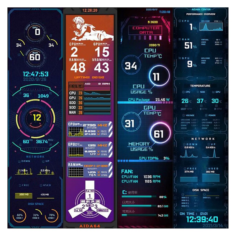 8.8 Inch IPS Display 1920x480 CPU GPU SSD Data Temperature