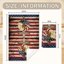2 Pcs 4th of July Patriotic Kitchen Towels Vintage American Flag Stars Dish Towels, 24 x 16 Inch Absorbent Eagle Hand Tea Towel for Kitchen Housewarming Gifts Independence Day Decor