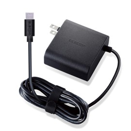Elecom ACDC-PD0145BK Laptop AC Adapter Type-C PD Compatible, 45W, Integrated Cable, 6.6 ft (2 m), Black