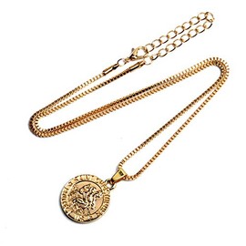 Gold St Christopher Necklace Mens Womens Saint Christopher Pendant Necklace for Men Women Saint Christopher Medal St. Christopher Necklaces for BFF Birthday Christmas Gift