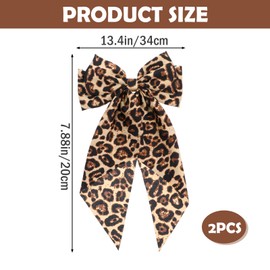 Ptwola 10 Pcs Women Hair Bow Clips Ribbon Silky Satin with Over Sized Long Tail Soft Large Leopard Barrettes Cute Aesthetic Vintage Big Metal Bow Hair Accessories for Girls Ponytail