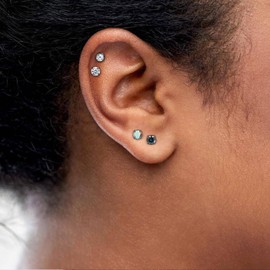 ESHIONER G23 Titanium Earrings Women Men Girls Silver Black Gold Opal Pearl Stud Earrings Health Stud Earrings Children Daughter Ear Piercing Medical Titanium Stud Earrings for Allergy Sufferers,