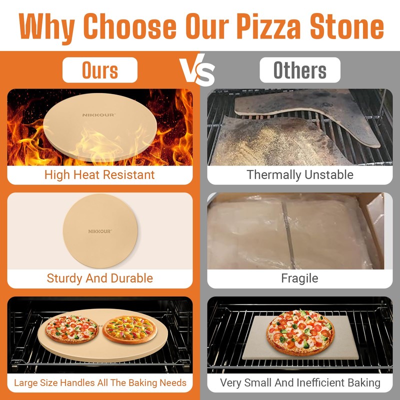 16 Inch Round Pizza Stone for Oven - Cordierite Baking