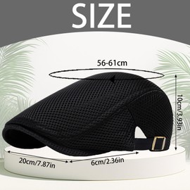 LUKIUP Summer Beret Men's Mesh Flat Cap, Breathable Gatsby Beret Cap for Men and Women, Peaked Cap, Flat Cap, Sports Hat, Newsboy Cap, Size 56 cm - 61 cm, black