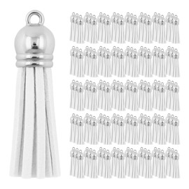 Mandala Crafts - 100 borlas blancas de gamuza sintética para hacer llaveros a granel, pequeñas borlas de piel para encantos, joyería y manualidades