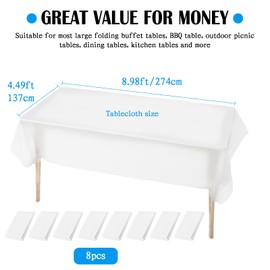 AMSGANK 8 Stück Weiß Party Tischdecke für Rechteck Tisch, 137 x 274 cm Wasserdicht Tischdecken Geburtstag Tischabdeckung Gartentischdecke für Hochzeit, Party, Jahrestag, Weihnachten