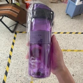1pc, 16.9Oz Portable Sports Water Bottle, Transparent Plastic Cup with Handle, Suitable for Outdoor Hiking, Sports Fitness,color: Nordic Purple, capacity: 500ML