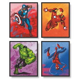 Batuba Design Superhero - Boys Wall Decor Poster Prints, Set of 4 (8X10), Multicolor