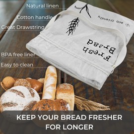 2 XXL Portable Reusable Bread Bags for Homemade Bread- Organic Linen bags For Sourdough and Homemade Bread Storage- Easy to Clean and Frezzer Safe- Drawstring Closure to Keeps Your Bread Fresh