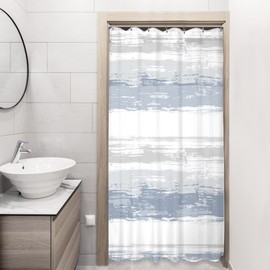 KOMLLEX Abstract Striped Shower Curtain Modern Aesthetic Minimalist Geometric Simple Neutral Watercolor Painting Fabric Waterproof Polyester 7 Pack Hooks Small Stall RV 36Wx72H Inches Bathroom Decor