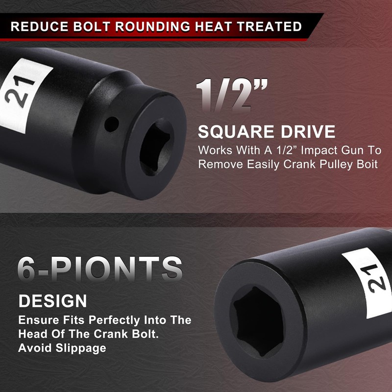 AIRTOON 6PCS 1/2’’ Drive Crank Bolt Socket Set, 17MM, 19MM,