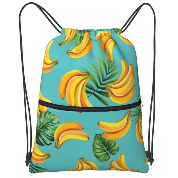 Famame Bananas Palm Leaves Drawstring Backpack String Bag Sackpack For