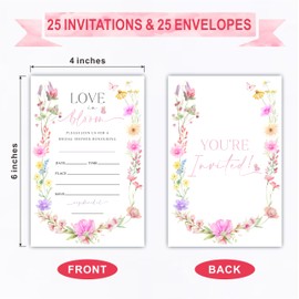 25 Bridal Shower Invitation Cards With Envelopes - Love In Bloom - Blush Floral Double-Sided Fill In Style Invites For Newlyweds, Wedding & Bridal Shower Celebration, Party Favor & Decorations - B09