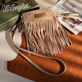 Wrangler Crossbody Bag Purse for Women Small Wristlet Leather Fringe Western Purse WG63-181KH