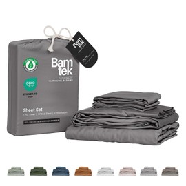 Bamtek 100% Viscose from Bamboo Sheets King Size, Super Soft King Bed Set, 4PC Cooling Sheets for Hot Sleepers, Organically Grown Bedding Sheets, Green King Size Sheets Set - Steel (76x80x18 Inch)