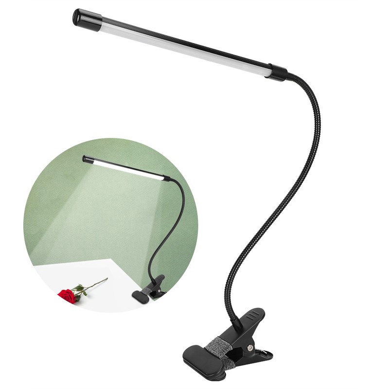 LED Adjustable Clip Reading Light Cold Warm Brightness Light Black