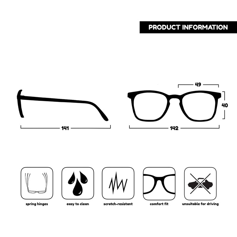 Opulize Bex M64-1 -1.50 Long Distance Glasses Myopia Large Square