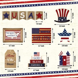 Augisteen 12 Pcs Patriotic Farmhouse Tiered Tray Decor Set 4th of July Tiered Decoration Wood Rustic Memorial Day Sign Red Wooden White Blue Table Tiered Decor for Independence Day Labor Home Decor