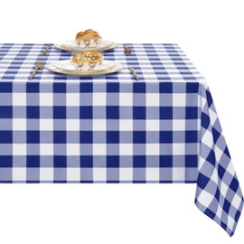 XWZO Checkered Rectangle Tablecloth - Wrinkle & Scratch Resistant and Waterproof Wipeable Plaid Table Cloth for Holiday Parties, Family Gathings and Picnic, 54 x 80 Inch, Royal Blue and White