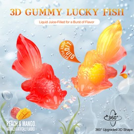 AMOS 4D Gummy Goldfish Lucky Fish Candy, 3D Goldfish-Shaped Filled Gummies, Made with Real Mango & Peach Juice, Gluten-Free, 65g per Bag (3-Pack)