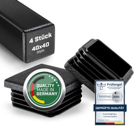 Plasticmetall Lamellar Plugs 40 x 40 mm Made of PE 4 Pieces [Spark Erosion Structure] Pipe Plugs for Aluminium Profile, Square Tube, for Pipe Cover of Stainless Steel Pipe, Aluminium Tube, Chair Leg