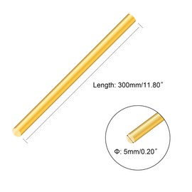 iMeistek 3 x 5 mm Brass Rod, 300 mm Length, Solid Brass Round Bar Pin for Lathe Bar Stick, DIY Crafts