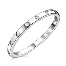 TJC White Diamond Band Ring for Women Size J with Flush Setting in Platinum Plated 925 Sterling Silver April Birthstone Metal Wt. 1.18 Grams.