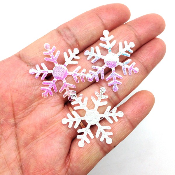 PEPPERLONELY 100PC 3cm Christmas Snowflakes Confetti Decorations for Christmas Wedding Birthday Holiday Party Table Decorations Supplies, White with Iridescent Finish