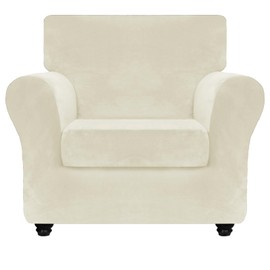 ZNSAYOTX Luxury Chair Slipcovers with Arms 2 Piece Stretch Chair Covers for Living Room Thick Soft Armchair Slipcover Anti Slip Dog Pet Friendly Furniture Protector (White),30"-47"(1 Cushion)