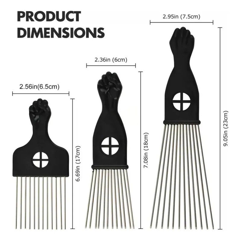 3pz Juego De Acero Peine Para Cabello Rizado Afro Unisexo