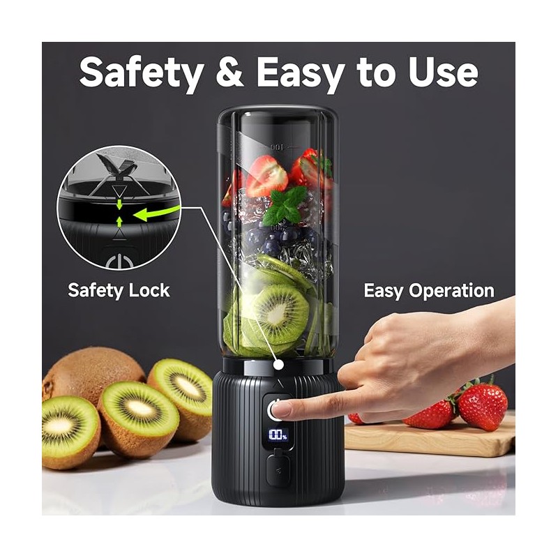 Portable Blender 17oz, USB-C Rechargeable Personal Smoothie Maker with 8