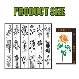 18Pcs Flower Stencils, Reusable Stencils,Scrapbooking Card Making Decor, Flower Stencils for Painting on Wood, Canvas, Paper, Fabric, Floor, Wall and Tile