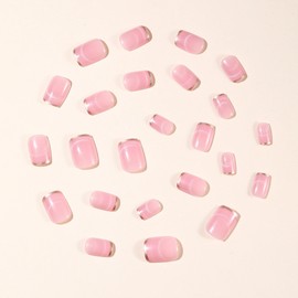 MERVF Square Press on Nails Short Fake Nail Gold French Tip Glue ons Pink Acrylic Nails Cat Eye Glitter Design Squoval Manicure 24pcs Glossy