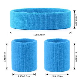 Hoter Thick Solid Color Sweatband Set (1 Headband + 2 Wristbands) (Lakeblue)