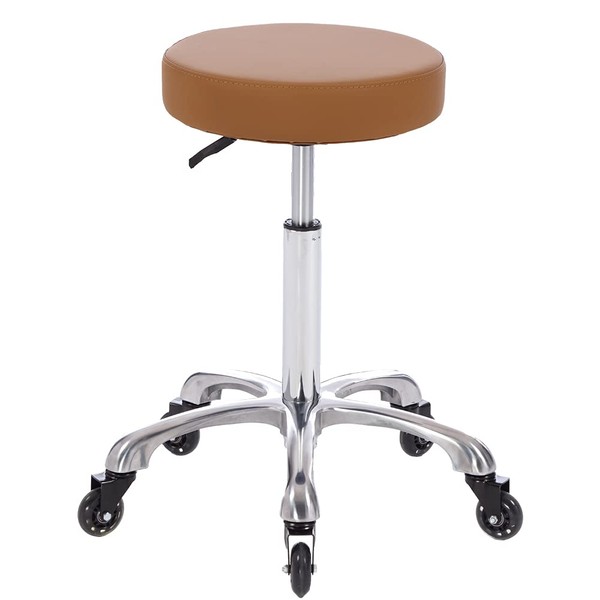 MCcursor Rolling Salon Stool Swivel Chair with Wheels Height Adjustable Hydraulic for Hair Salon Beauty Facial Massage Spa Tattoo Medical Home Office, in Camel