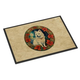 Caroline's Treasures DAC2302JMAT American Eskimo Christmas Flowers Doormat Front Door Mat Indoor Outdoor Rugs for Entryway, Non Slip Washable Low Pile, 24H X 36W