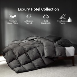 Saisier Grey Goose Feathers Down Comforter Queen Size, Premium All Season Duvet Insert, 750+ Fill 1200TC Power Hotel Style Comforter, 42 Oz Lightweight and Medium Warmth (90x90, Dark Grey)