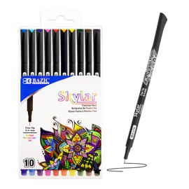BAZIC Skylar Fineliner Pen, Fine Tip 0.4mm Pens, Assorted Colors, Writing Drawing Bullet Journaling for Art Graphic Office School, 10 Count, 1-Pack