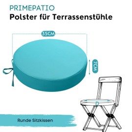 PRIMEPATIO Round Outdoor Chair Cushions, Set of 2, Waterproof Outdoor Seat Cushions, Colourfast Patio Chair Cushions with Ties, Patio Furniture, 35 x 35 cm, Lake Blue