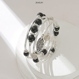FULU AUTUMN Women's Boho Bracelet with Multilayer Beads Silver Wrap Bracelet Fashion Jewellery Gifts for Birthday and Mother's Day for Women, Zinc, No gemstone