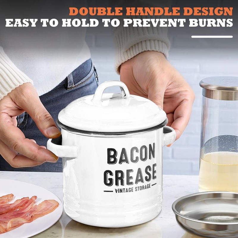 ONEARF Bacon Grease Container with Strainer - Large 46OZ Kitchen