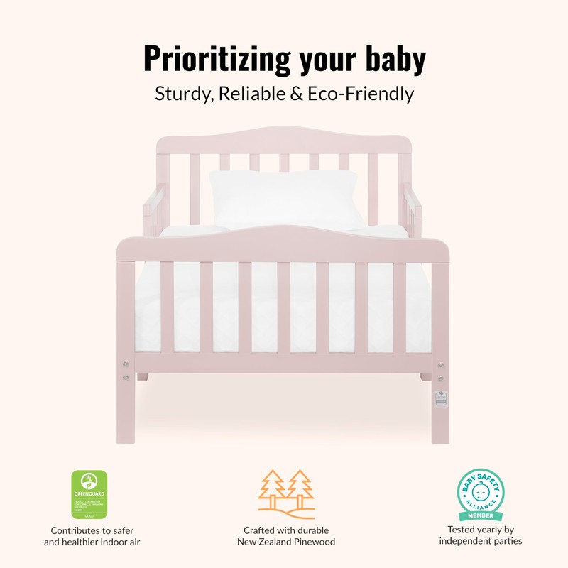 Dream On Me Classic Design Toddler Bed in Pink, Low-to-Floor