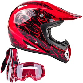 Typhoon Helmets Typhoon ATV Motorcycle Helmet with Goggles & Gloves - DOT Certified Off-Road Racing Protection Gear Set for Adults/Teens - Durable MX Combo Pack