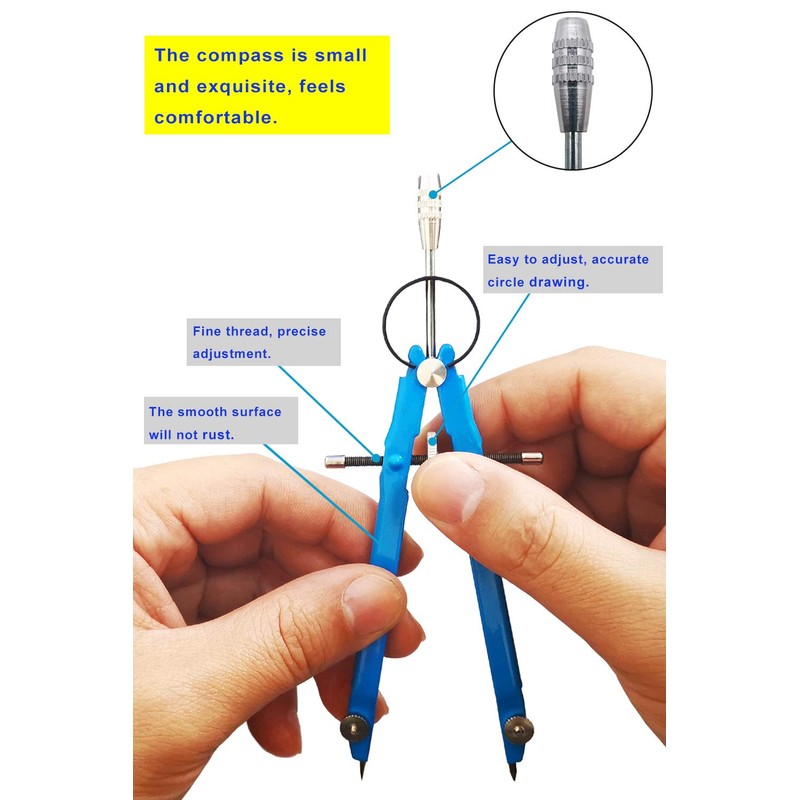 ZLKSKER Lockable All Metal Bow Compass with Pencil Sharpener &