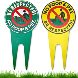 No Dog Poop Signs Yard Signs 2Pcs Double-Sided 12 X 6In Aluminum UV Protected Weatherproof Stop Dogs from Pooping/Peeing, No Poop No Pee Dog Signs for Yard, Be Respectful Sign for Outdoor Use